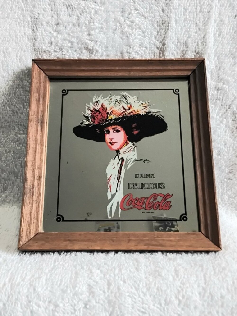 Rare Vintage Drink Delicious Coca-Cola 6" x 6" Mirrored Wall Advertisement!!